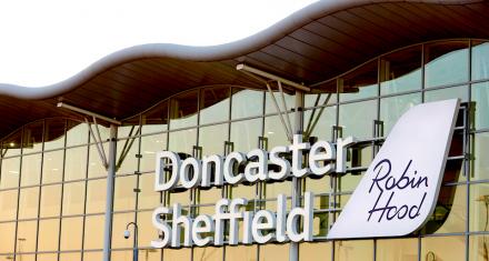 Doncaster Sheffield Airport main sign unlit.