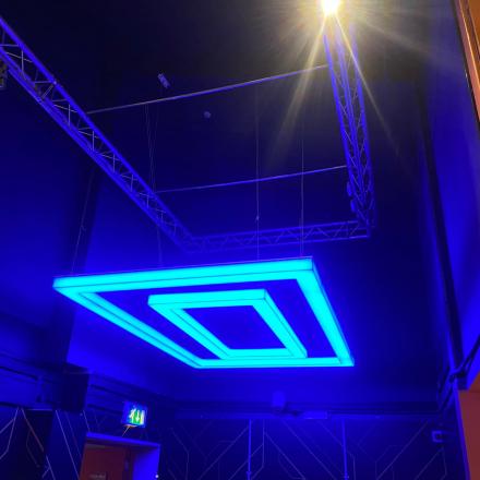 Built up acrylic ceiling features, LED illuminated
